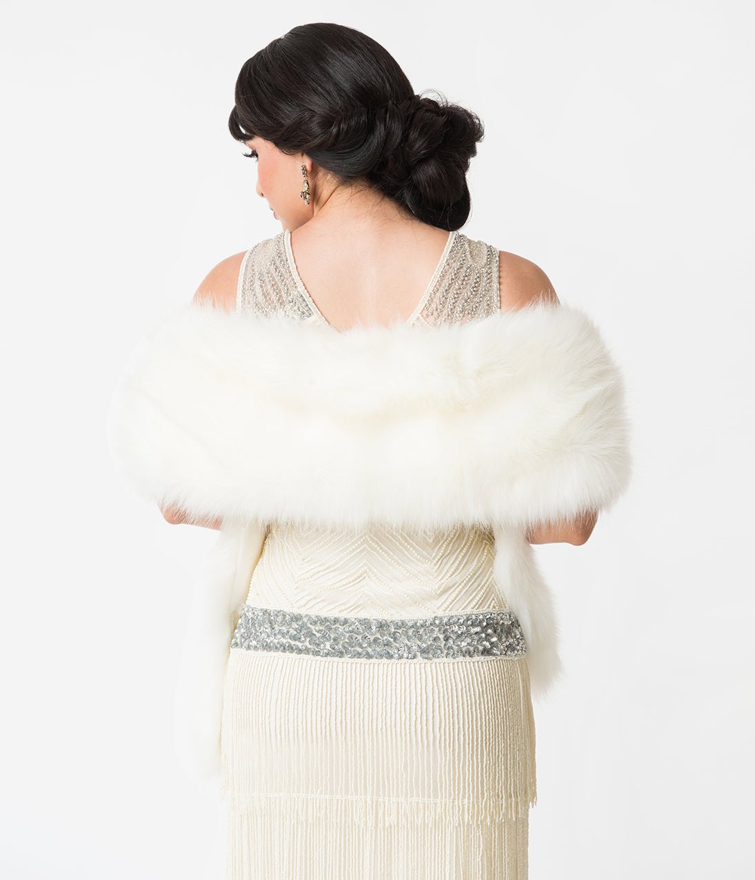 Unique Vintage White Ivory Faux Fur Stole - Unique Vintage - Womens, ACCESSORIES, GLOVES/SCARVES