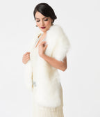 Unique Vintage White Ivory Faux Fur Stole - Unique Vintage - Womens, ACCESSORIES, GLOVES/SCARVES