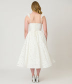 Unique Vintage White Jacquard Floral Tea Length Dress - Unique Vintage - Womens, DRESSES, PROM AND SPECIAL OCCASION