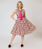 Unique Vintage White Kitschy Cat Print Edith Swing Dress - Unique Vintage - Womens, DRESSES, SWING