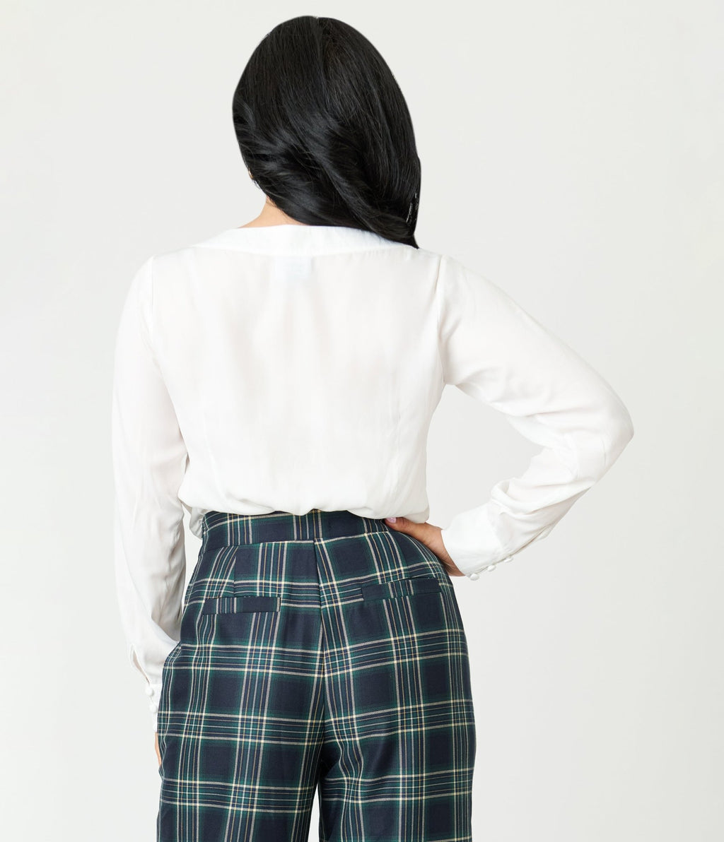 Unique Vintage White Long Sleeve Blouse - Unique Vintage - Womens, TOPS, WOVEN TOPS