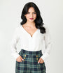 Unique Vintage White Long Sleeve Blouse