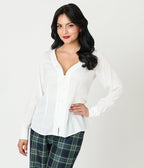 Unique Vintage White Long Sleeve Blouse - Unique Vintage - Womens, TOPS, WOVEN TOPS