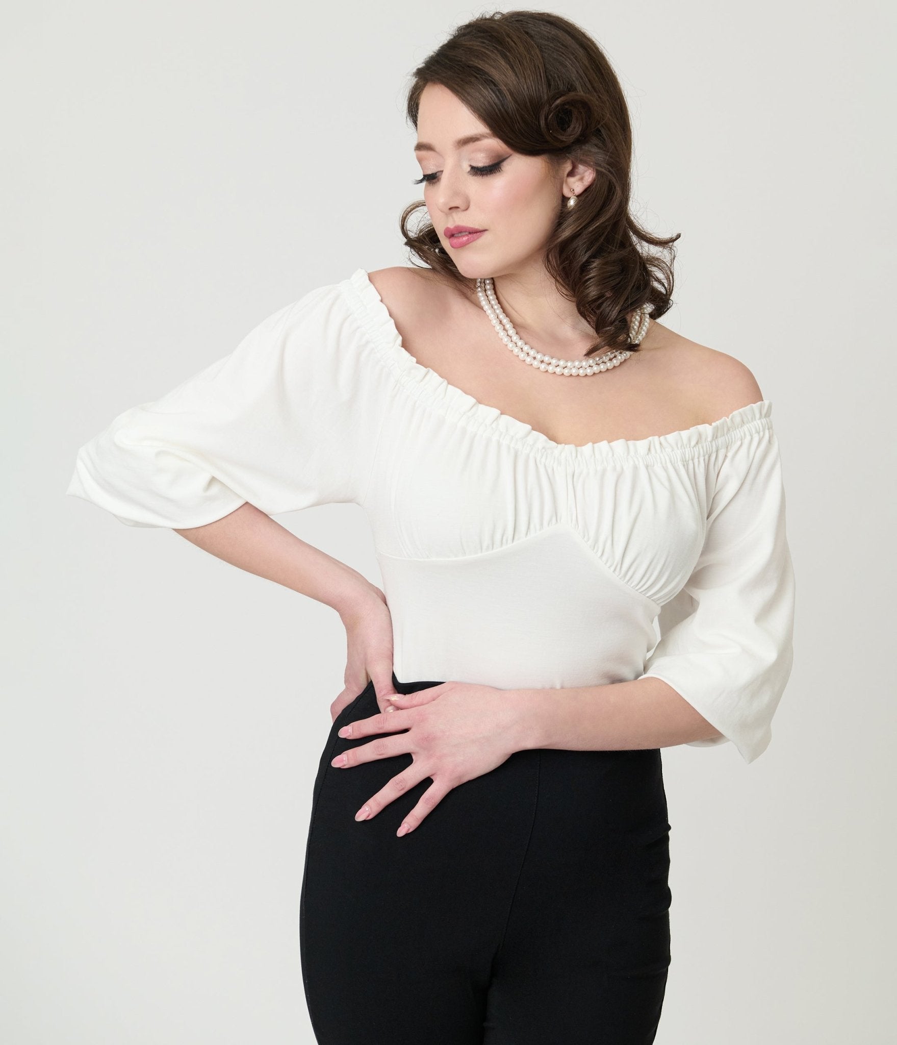 Unique Vintage White Peasant Sleeve Blouse - Unique Vintage - Womens, TOPS, KNIT TOPS