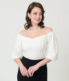 Unique Vintage White Peasant Sleeve Blouse - Unique Vintage - Womens, TOPS, KNIT TOPS