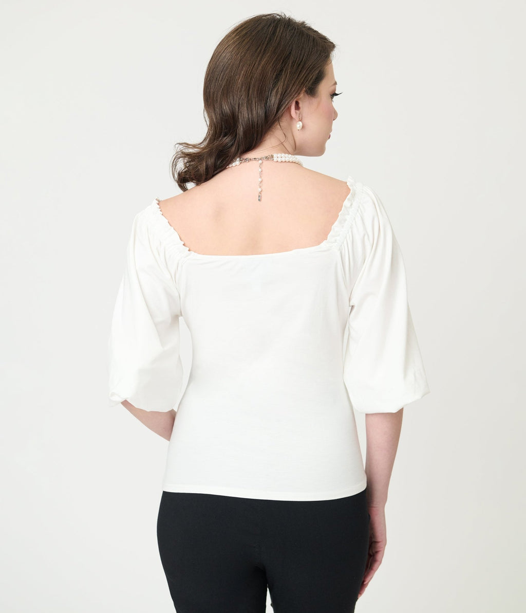 Unique Vintage White Peasant Sleeve Blouse - Unique Vintage - Womens, TOPS, KNIT TOPS