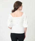 Unique Vintage White Peasant Sleeve Blouse - Unique Vintage - Womens, TOPS, KNIT TOPS