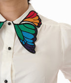 Unique Vintage White & Rainbow Butterfly Collar Cotton Blouse - Unique Vintage - Womens, TOPS, WOVEN TOPS