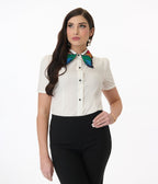 Unique Vintage White & Rainbow Butterfly Collar Cotton Blouse - Unique Vintage - Womens, TOPS, WOVEN TOPS