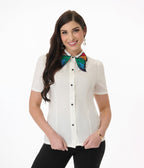 Unique Vintage White & Rainbow Butterfly Collar Cotton Blouse - Unique Vintage - Womens, TOPS, WOVEN TOPS