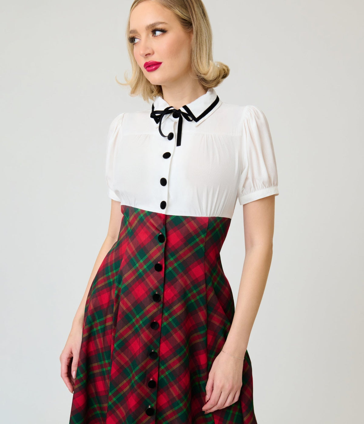 Unique Vintage White & Red Plaid Beverly Swing Dress - Unique Vintage - Swing Dress