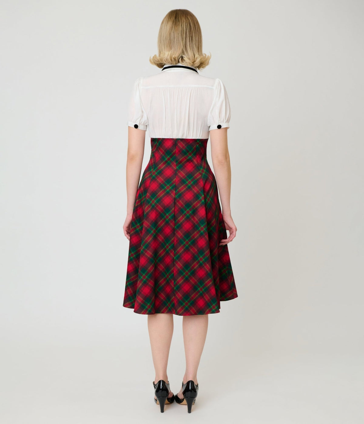 Unique Vintage White & Red Plaid Beverly Swing Dress - Unique Vintage - Swing Dress