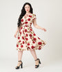Unique Vintage White & Red Rose Dahlia Swing Dress