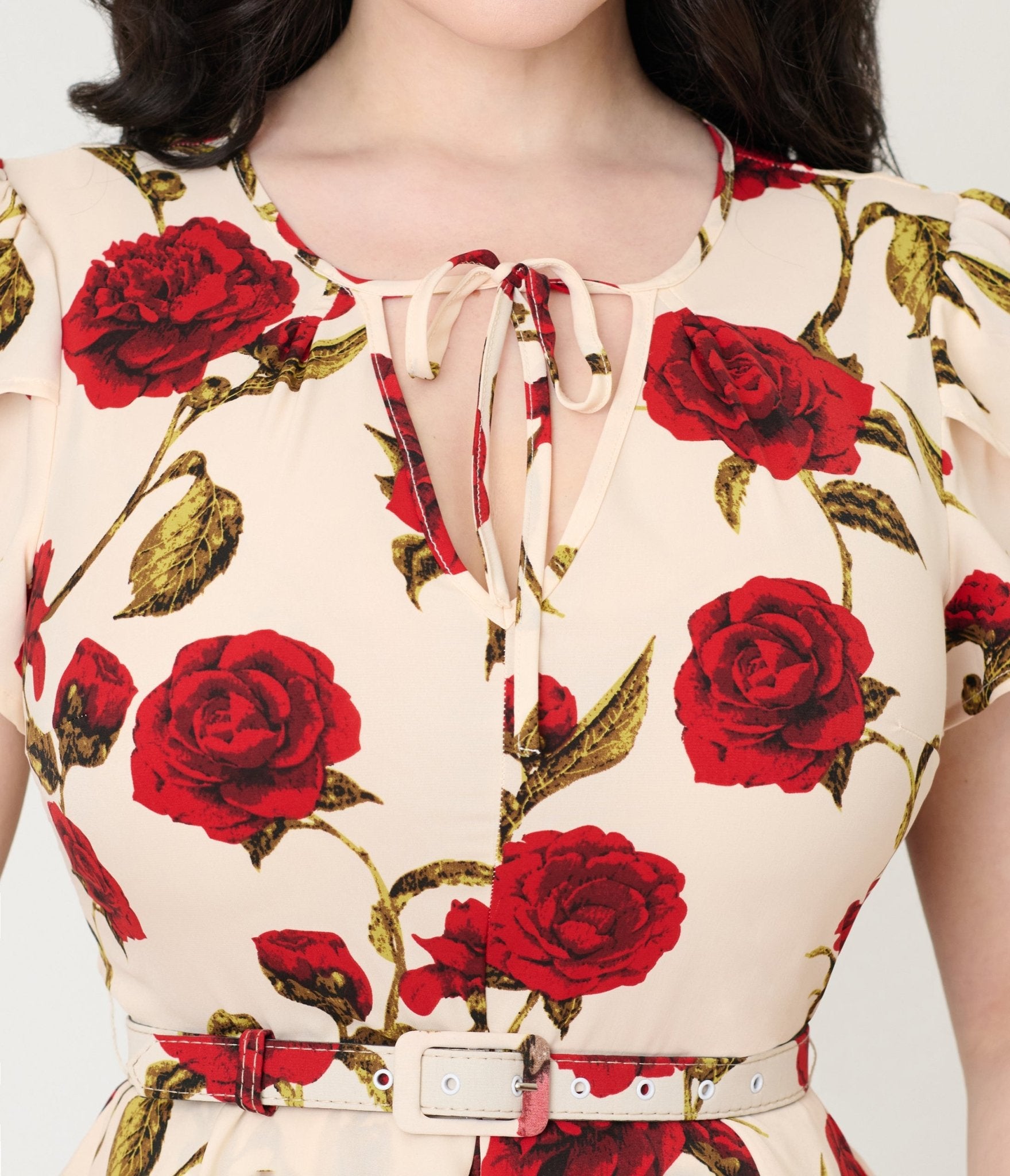 Unique Vintage White & Red Rose Dahlia Swing Dress - Unique Vintage - Womens, DRESSES, SWING