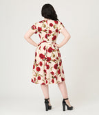 Unique Vintage White & Red Rose Dahlia Swing Dress - Unique Vintage - Womens, DRESSES, SWING