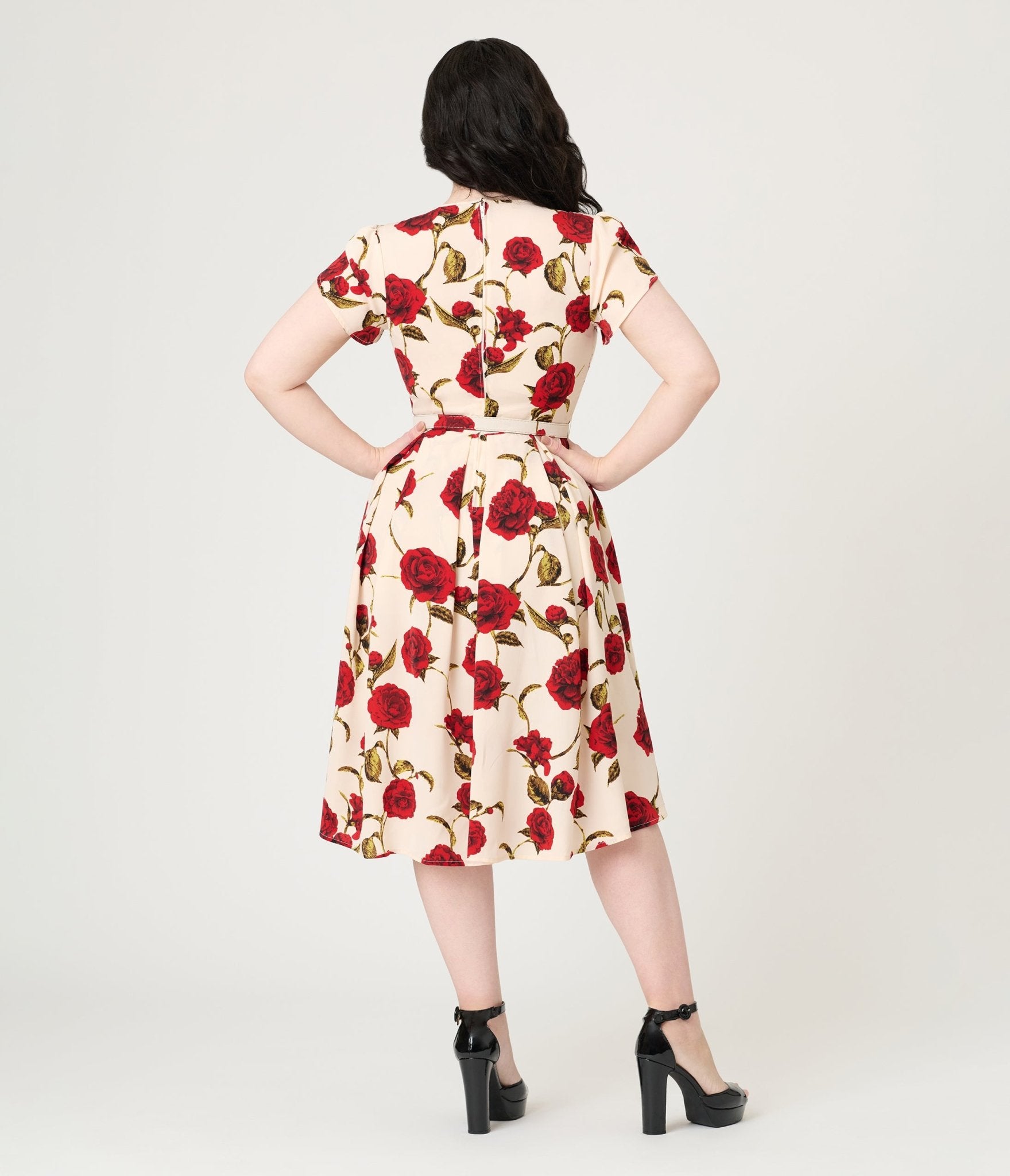 Unique Vintage White & Red Rose Dahlia Swing Dress - Unique Vintage - Womens, DRESSES, SWING
