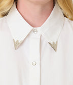 Unique Vintage White & Silver Collar Tipped Blouse - Unique Vintage - Womens, TOPS, WOVEN TOPS