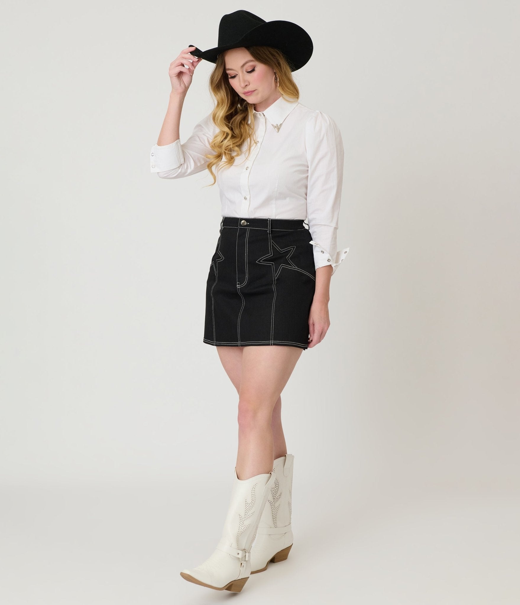 Unique Vintage White & Silver Collar Tipped Blouse - Unique Vintage - Womens, TOPS, WOVEN TOPS