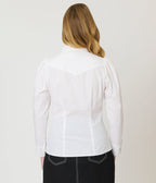 Unique Vintage White & Silver Collar Tipped Blouse - Unique Vintage - Womens, TOPS, WOVEN TOPS