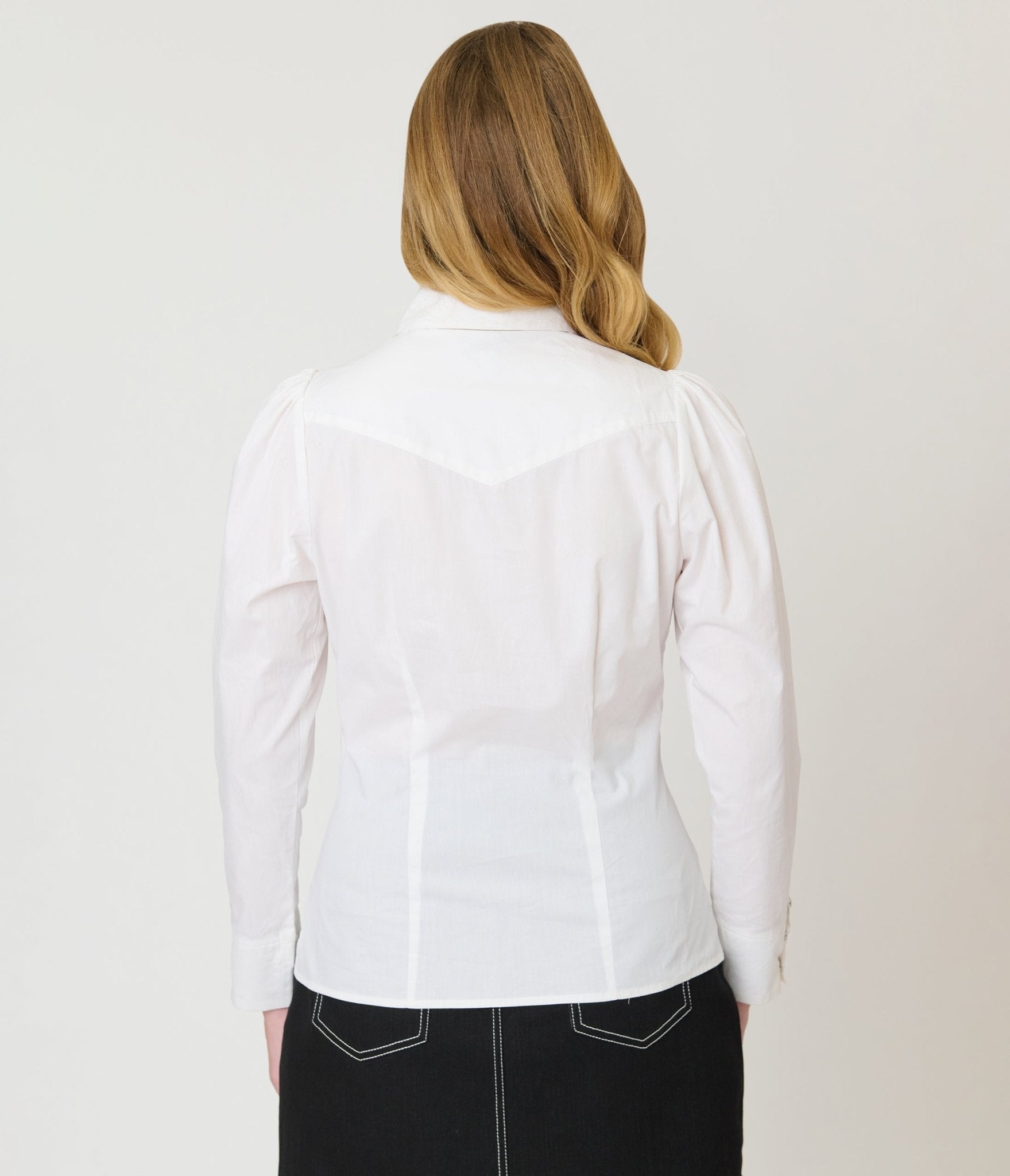 Unique Vintage White & Silver Collar Tipped Blouse - Unique Vintage - Womens, TOPS, WOVEN TOPS