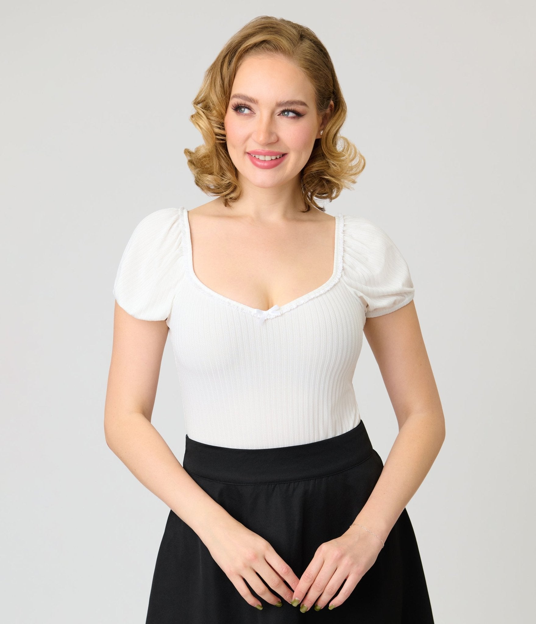 Unique Vintage White Sweetheart Knit Top - Unique Vintage - Womens, TOPS, KNIT TOPS