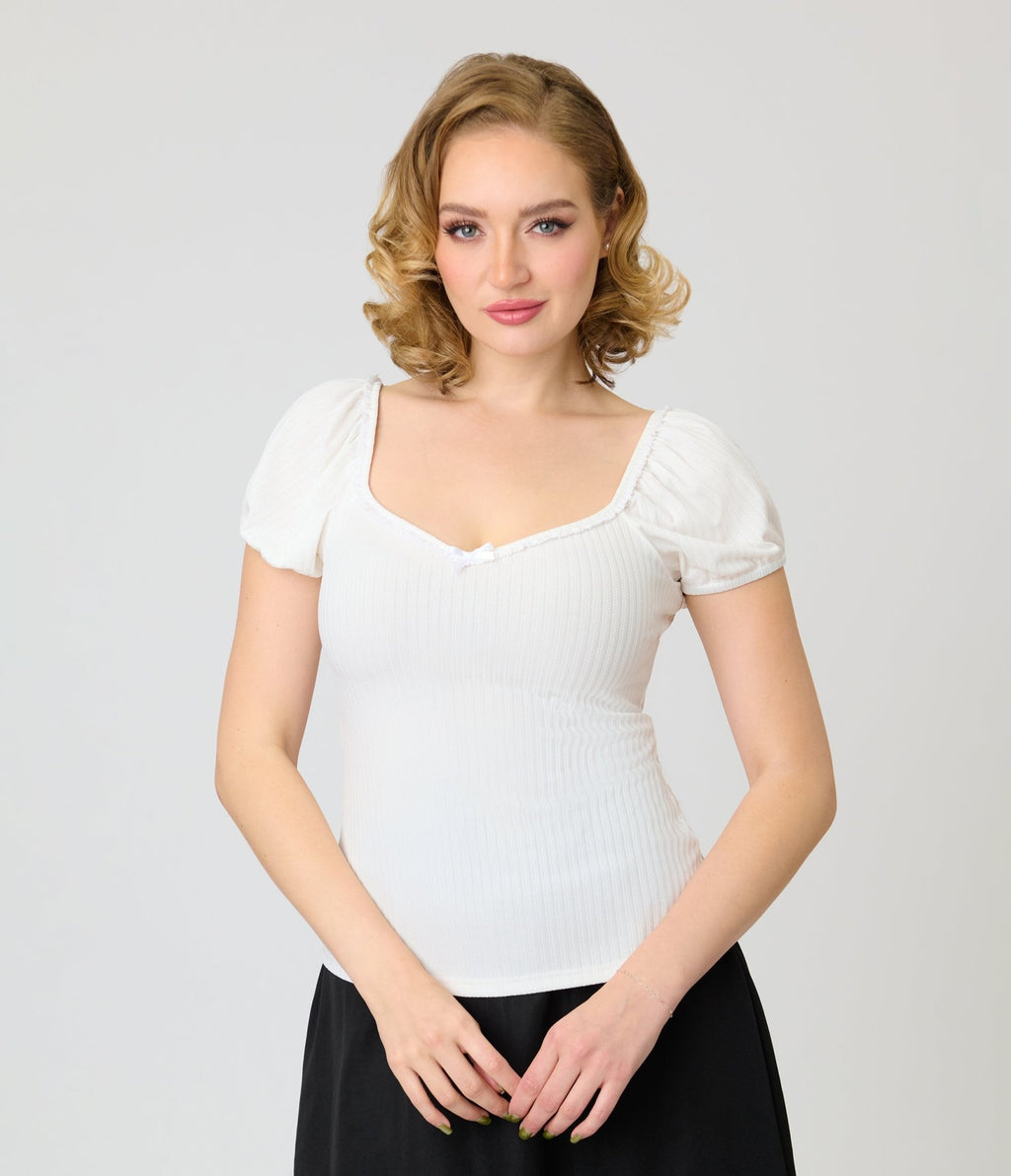 Unique Vintage White Sweetheart Knit Top - Unique Vintage - Womens, TOPS, KNIT TOPS