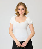 Unique Vintage White Sweetheart Knit Top - Unique Vintage - Womens, TOPS, KNIT TOPS