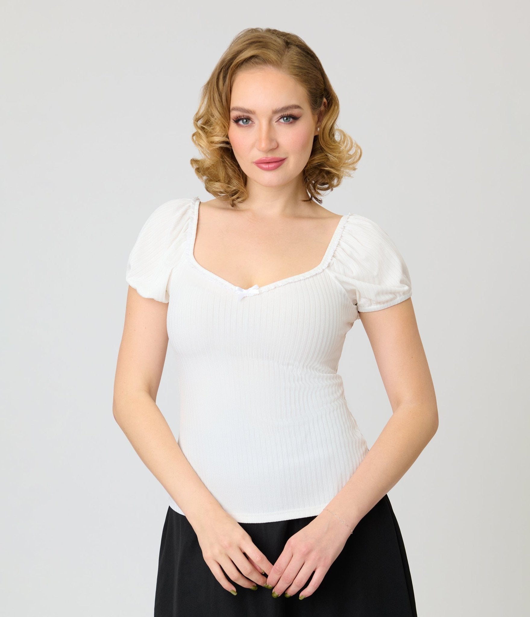 Unique Vintage White Sweetheart Knit Top - Unique Vintage - Womens, TOPS, KNIT TOPS