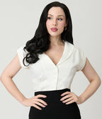Unique Vintage White Twill Sleeveless Blouse - Unique Vintage - Womens, TOPS, WOVEN TOPS