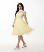 Unique Vintage Yellow Daisy Print Hollie Swing Dress - Unique Vintage - Womens, DRESSES, SWING