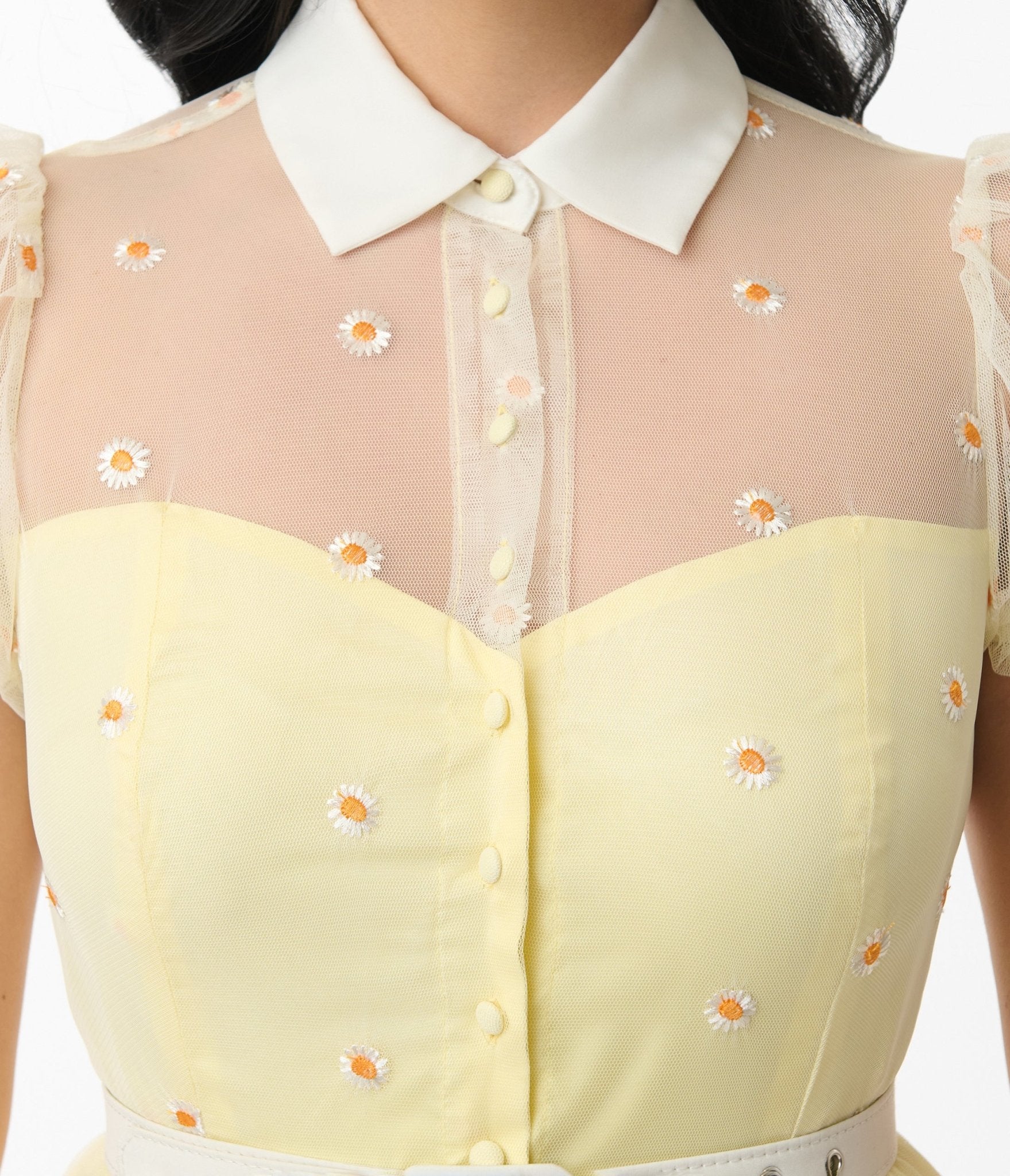 Unique Vintage Yellow Daisy Print Hollie Swing Dress - Unique Vintage - Womens, DRESSES, SWING