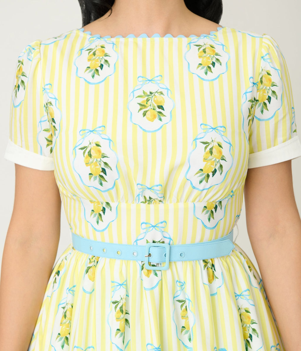 Unique Vintage Yellow Lemon Striped Swing Dress - Unique Vintage - Womens, DRESSES, SWING