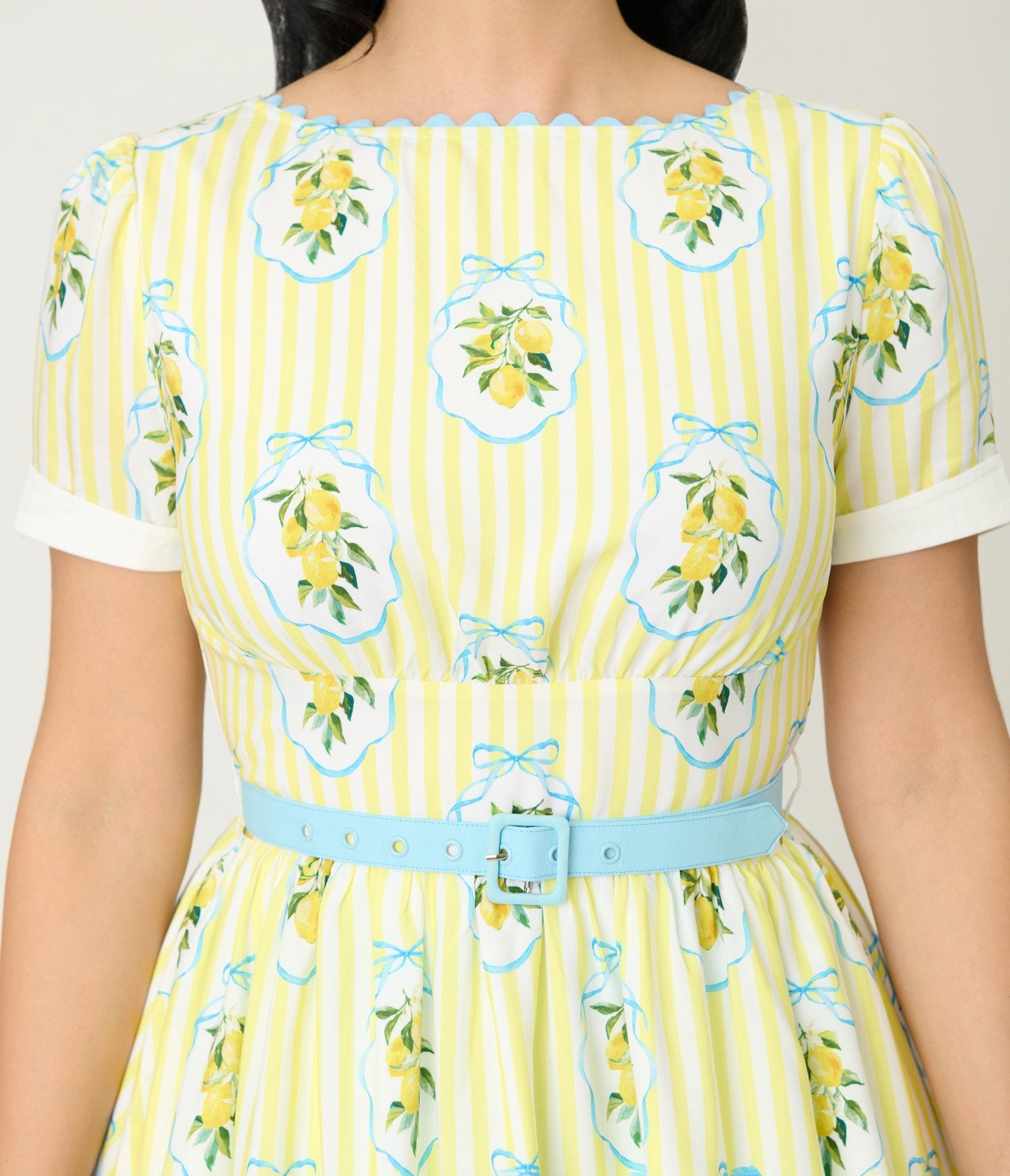 Unique Vintage Yellow Lemon Striped Swing Dress - Unique Vintage - Womens, DRESSES, SWING