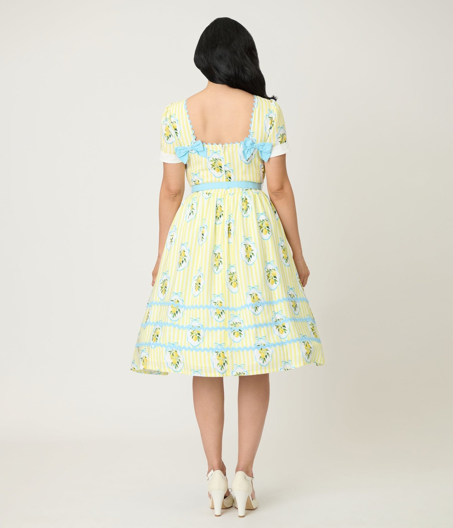Unique Vintage Yellow Lemon Striped Swing Dress - Unique Vintage - Womens, DRESSES, SWING