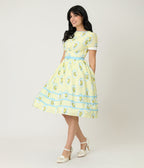 Unique Vintage Yellow Lemon Striped Swing Dress - Unique Vintage - Womens, DRESSES, SWING