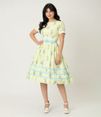 Unique Vintage Yellow Lemon Striped Swing Dress - Unique Vintage - Womens, DRESSES, SWING