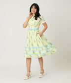 Unique Vintage Yellow Lemon Striped Swing Dress - Unique Vintage - Womens, DRESSES, SWING