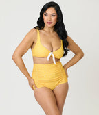Unique Vintage Yellow & White Pin Dot Monroe High Waist Swim Bottom - Unique Vintage - Womens, SWIM, BOTTOM