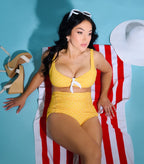 Unique Vintage Yellow & White Pin Dot Swim Top - Unique Vintage - Womens, SWIM, TOP