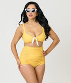 Unique Vintage Yellow & White Pin Dot Swim Top - Unique Vintage - Womens, SWIM, TOP