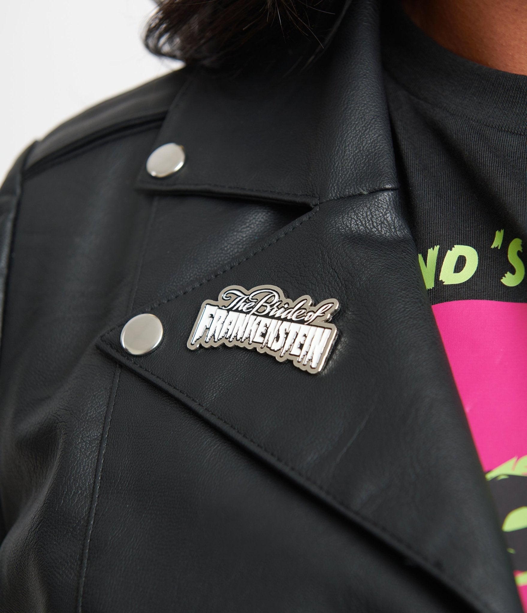 Universal Monsters x Unique Vintage Plus Size Black & White Bride of Frankenstein Leather Jacket - Unique Vintage - OUTERWEAR