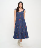 Veggie Garden Embroidered Cotton Midi Dress - Unique Vintage - Womens, DRESSES, MIDI