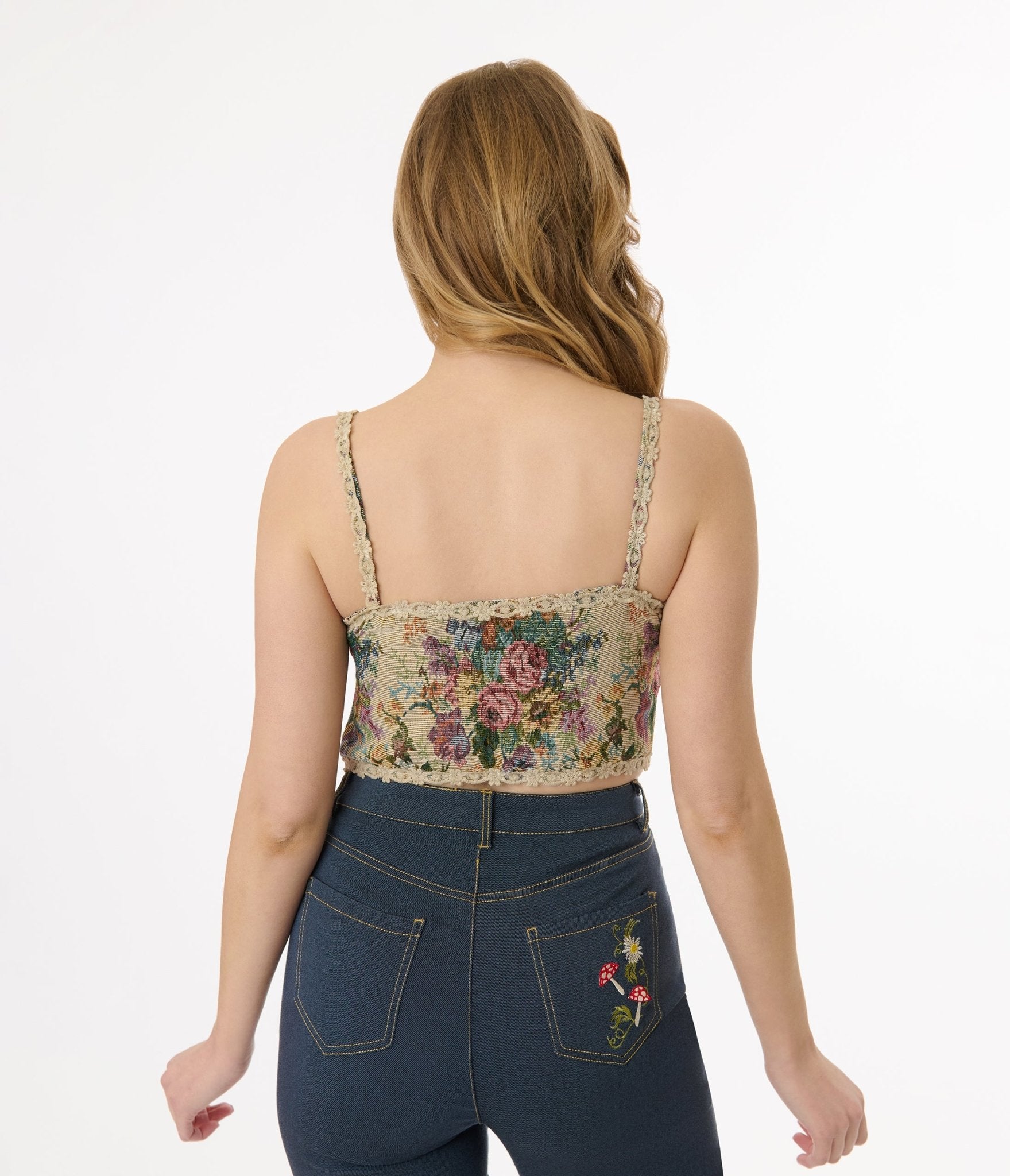 Victorian Style Floral Lace Up Corset - Unique Vintage - Womens, TOPS, BODYSUITS