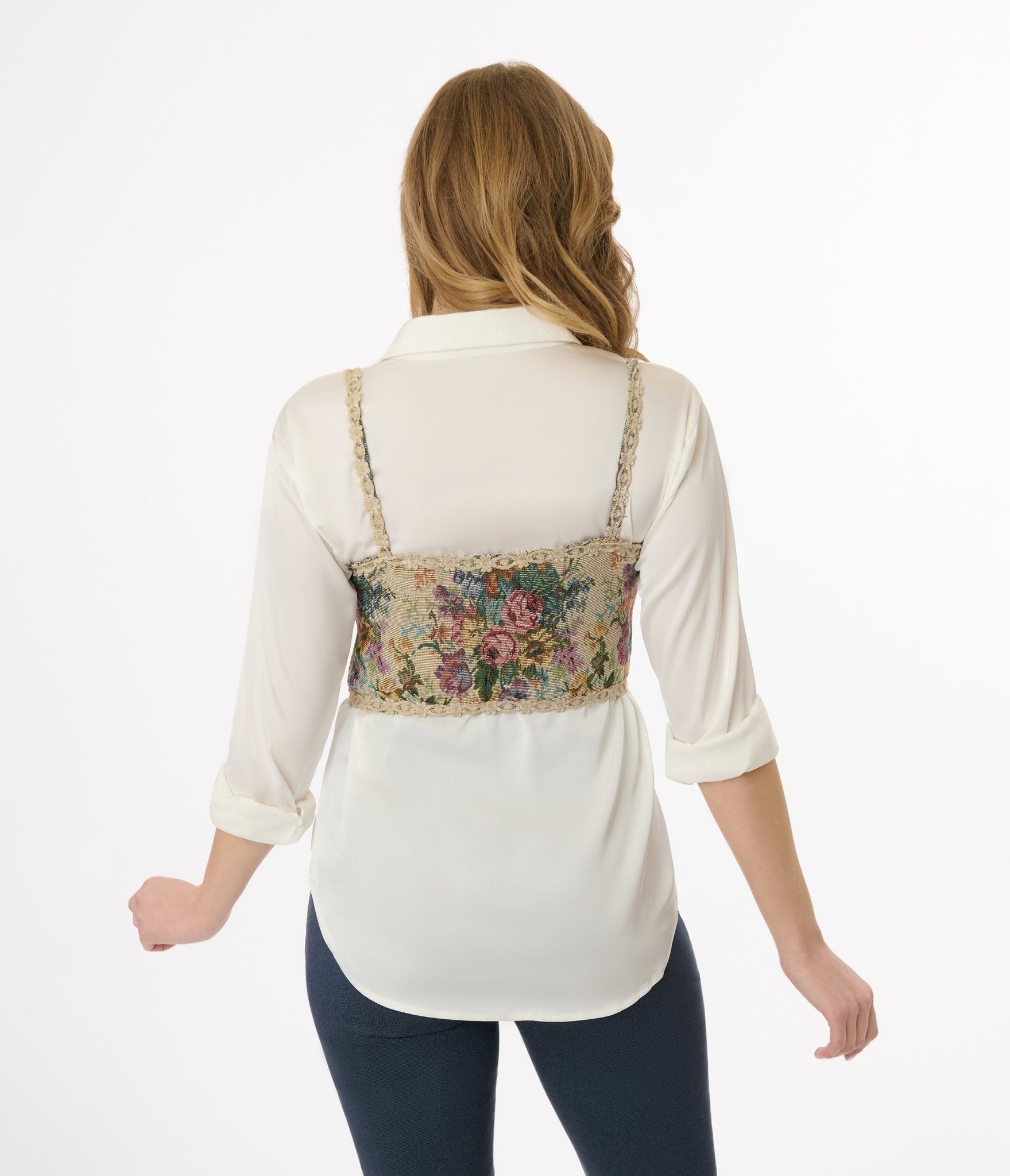 Victorian Style Floral Lace Up Corset - Unique Vintage - Womens, TOPS, BODYSUITS