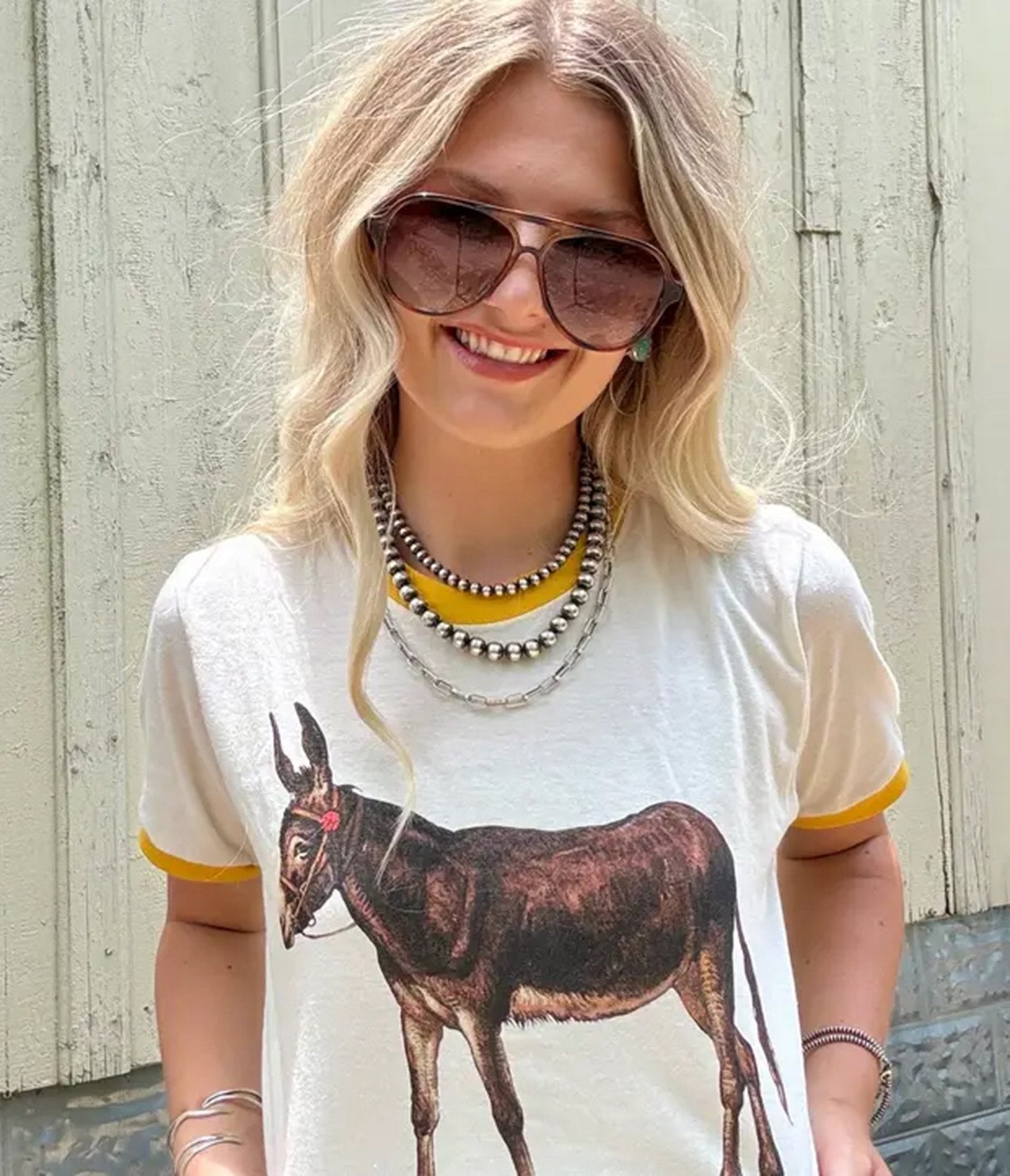 Vintage Donkey Ringer Tee - Unique Vintage - Womens, TOPS, TEES