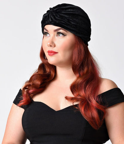 Vintage Style Black Velvet Knotted Turban - Unique Vintage - Womens, ACCESSORIES, HAIR