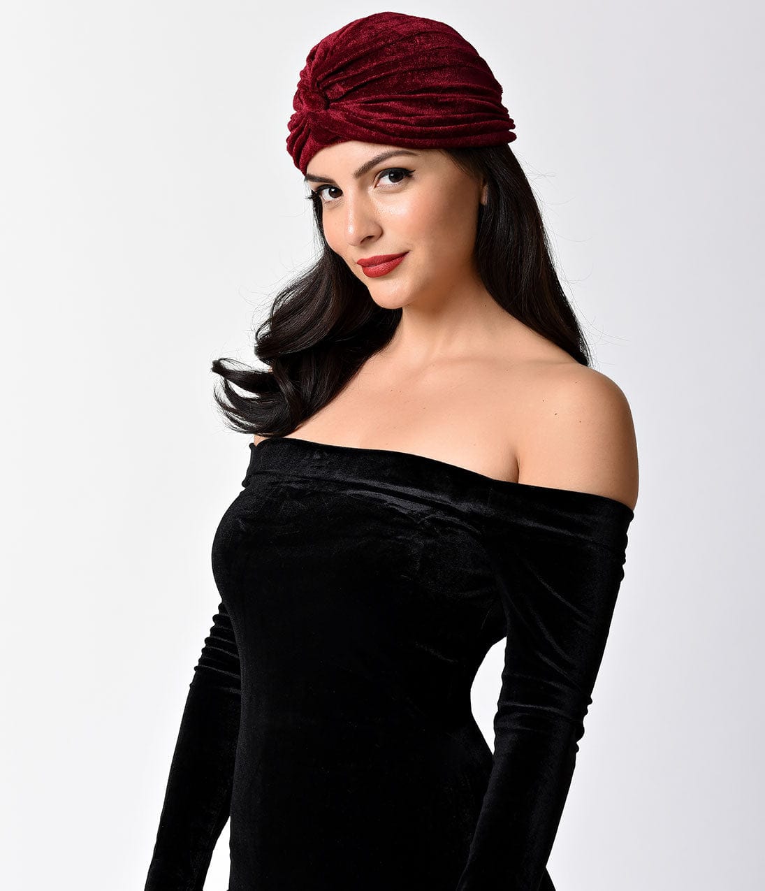 Vintage Style Burgundy Velvet Knotted Turban - Unique Vintage - Womens, ACCESSORIES, HAIR