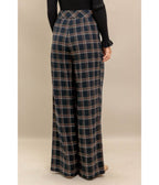 Vintage Style Navy Plaid Woven Trousers - Unique Vintage - Womens, BOTTOMS, PANTS