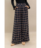Vintage Style Navy Plaid Woven Trousers - Unique Vintage - Womens, BOTTOMS, PANTS