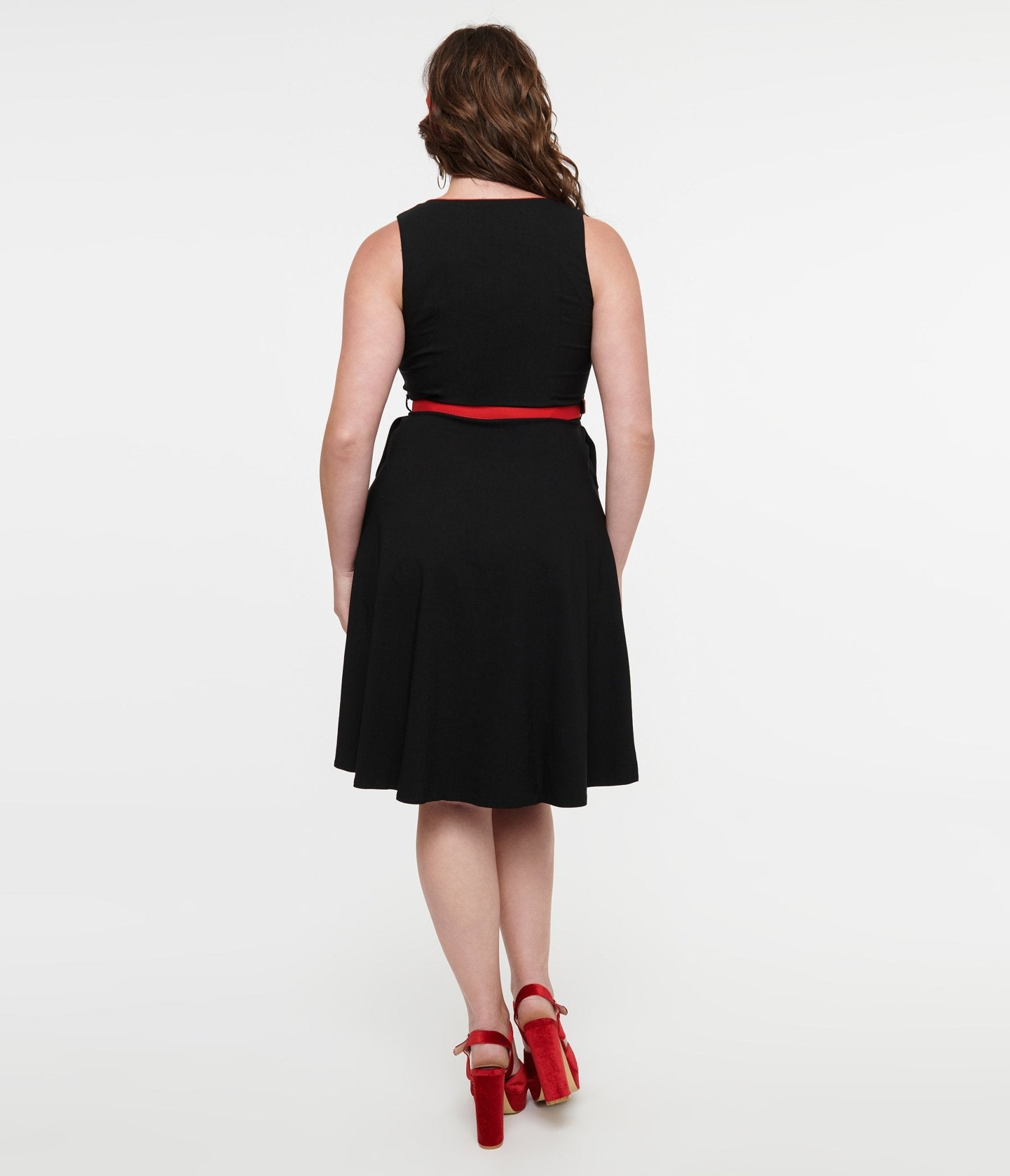 Voodoo Vixen 1950s Black & Red Western Rose Swing Dress - Unique Vintage - Womens, DRESSES, SWING